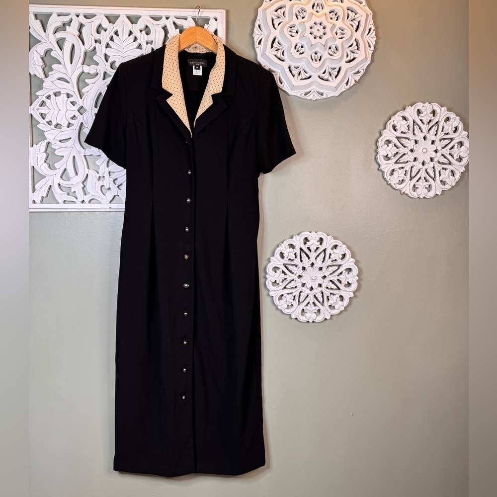 Miss Dorby Vintage Removeable Collar Black Dress Shoulder Pads Buttons 14 Sheath